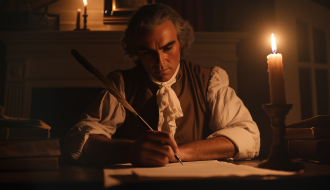 Thomas Jefferson drafting the Declaration of Independence.