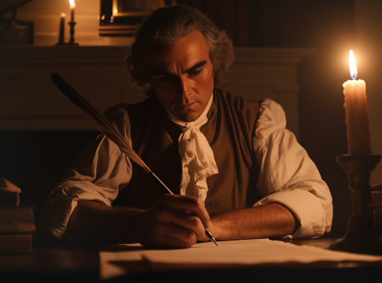 Thomas Jefferson drafting the Declaration of Independence.