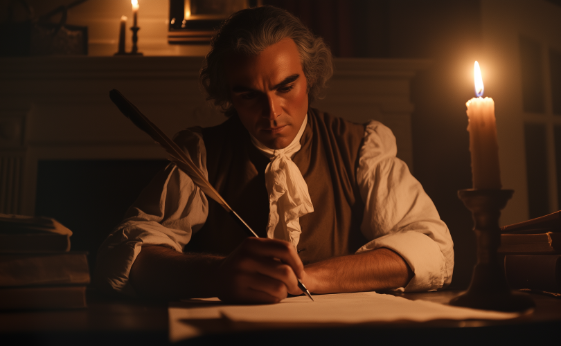 Thomas Jefferson drafting the Declaration of Independence.