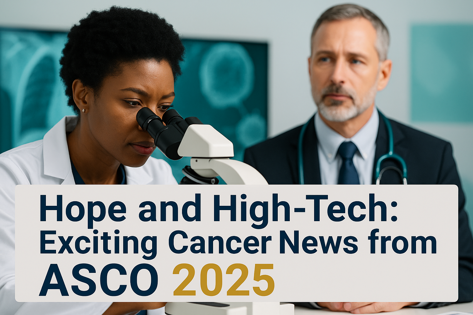 Doctors analyzing samples in a lab during ASCO 2025, representing innovation and collaboration in ASCO 2025 cancer research.