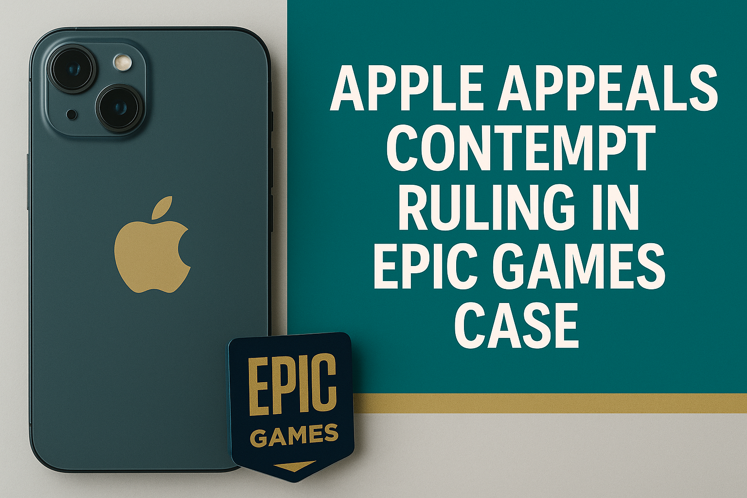 Apple appeals contempt ruling Epic Games case — banner image featuring Apple and Epic Games logos in a business-themed layout with brand colors