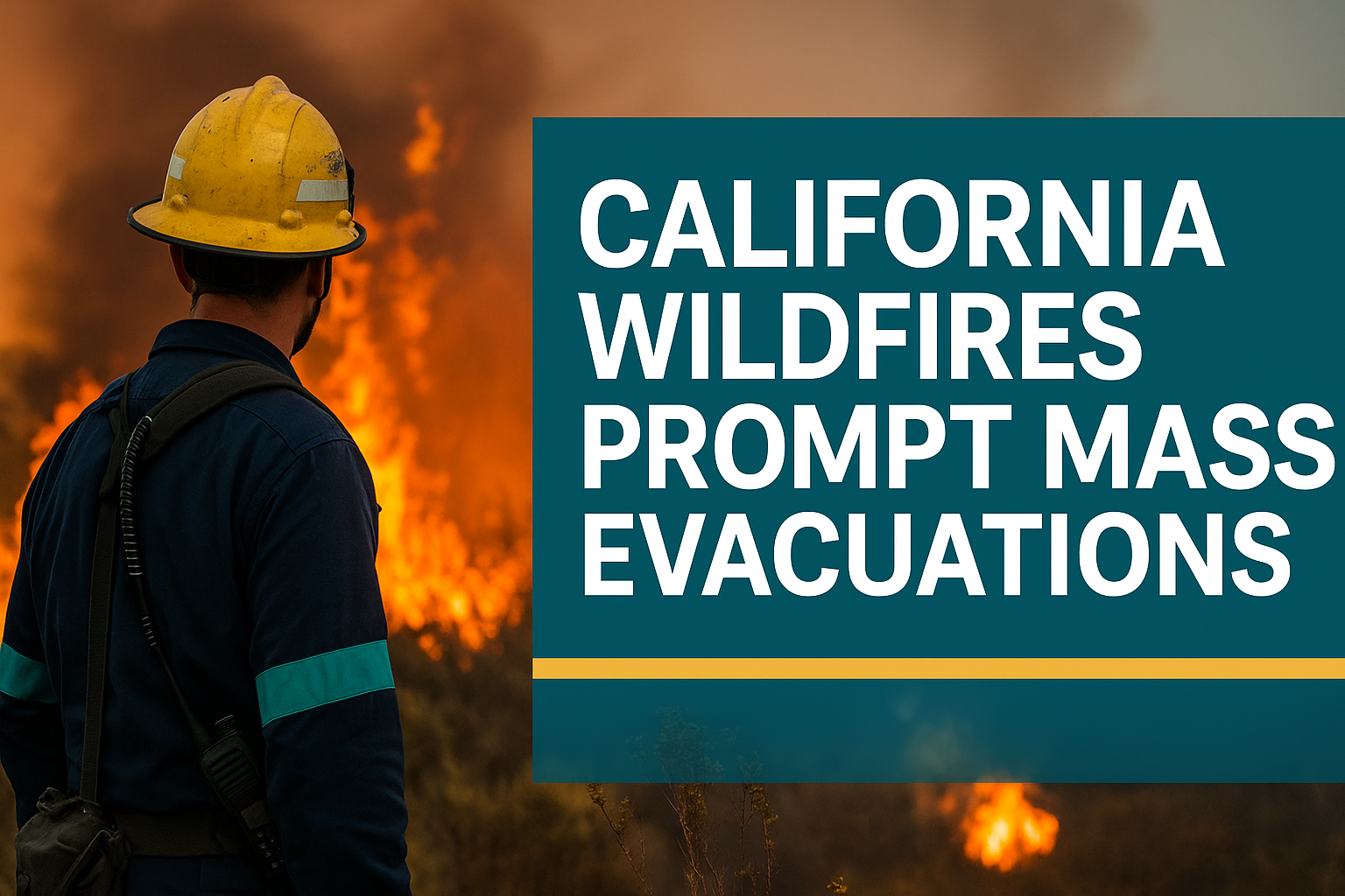 A firefighter watches flames and smoke during a major blaze, illustrating the intensity of California wildfires prompt mass evacuations in 2025.