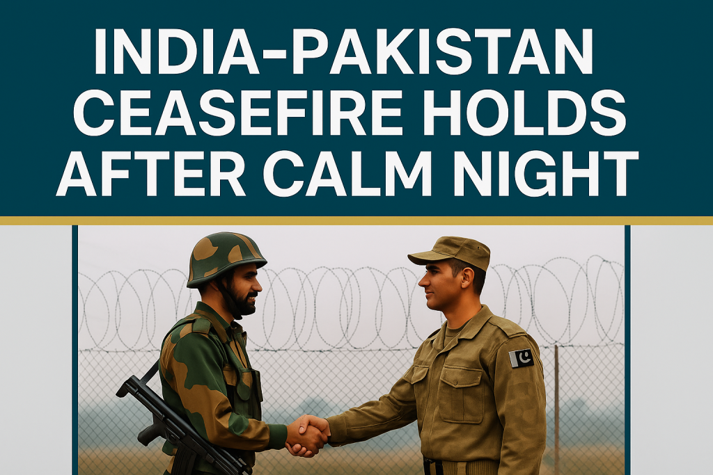 Indian and Pakistani soldiers shaking hands at a border fence, symbolizing peace during the India-Pakistan Ceasefire 2025.