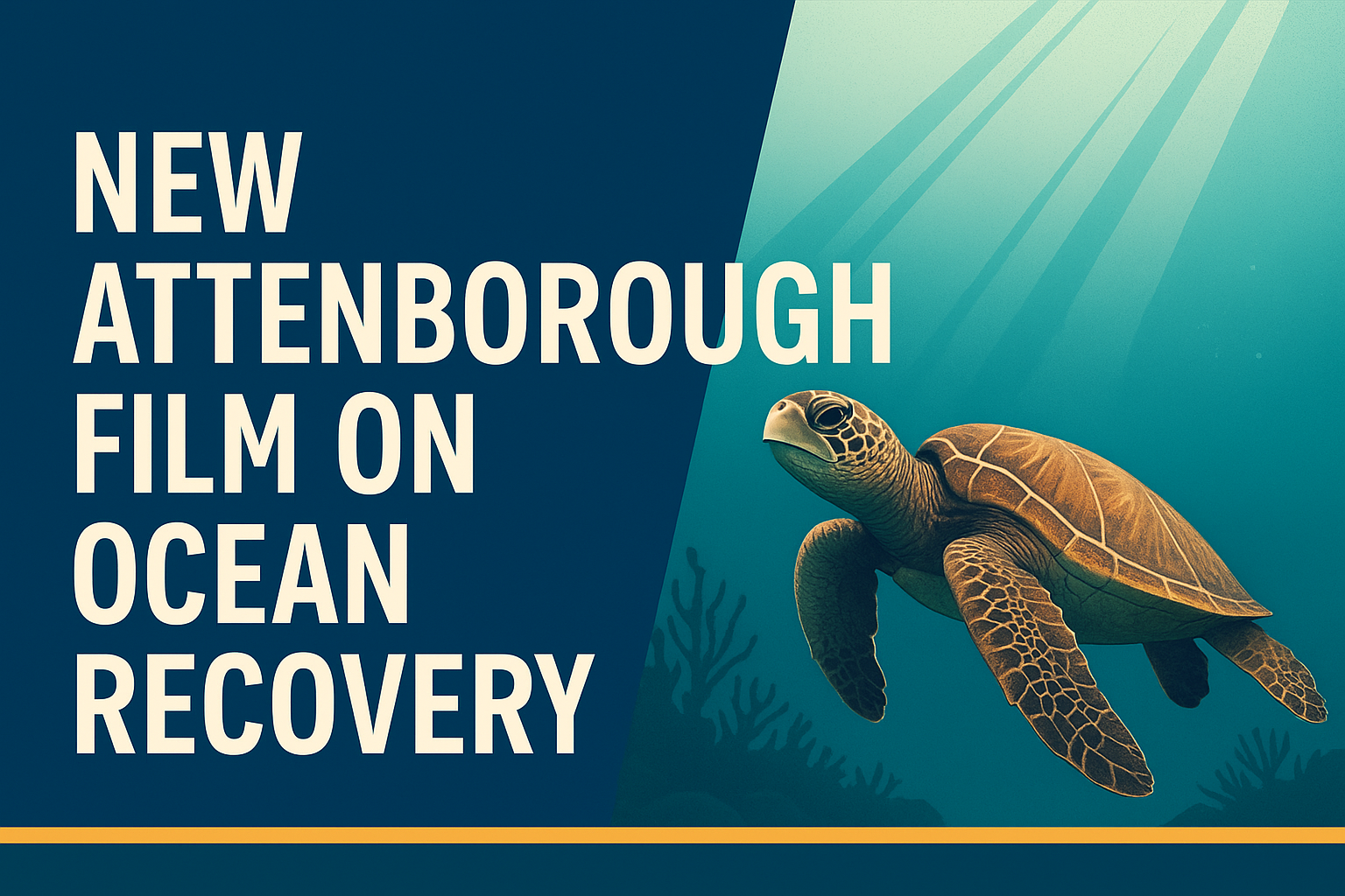 Banner image featuring a sea turtle swimming through sunlit waters, symbolizing hope and recovery, promoting the New Attenborough ocean documentary.
