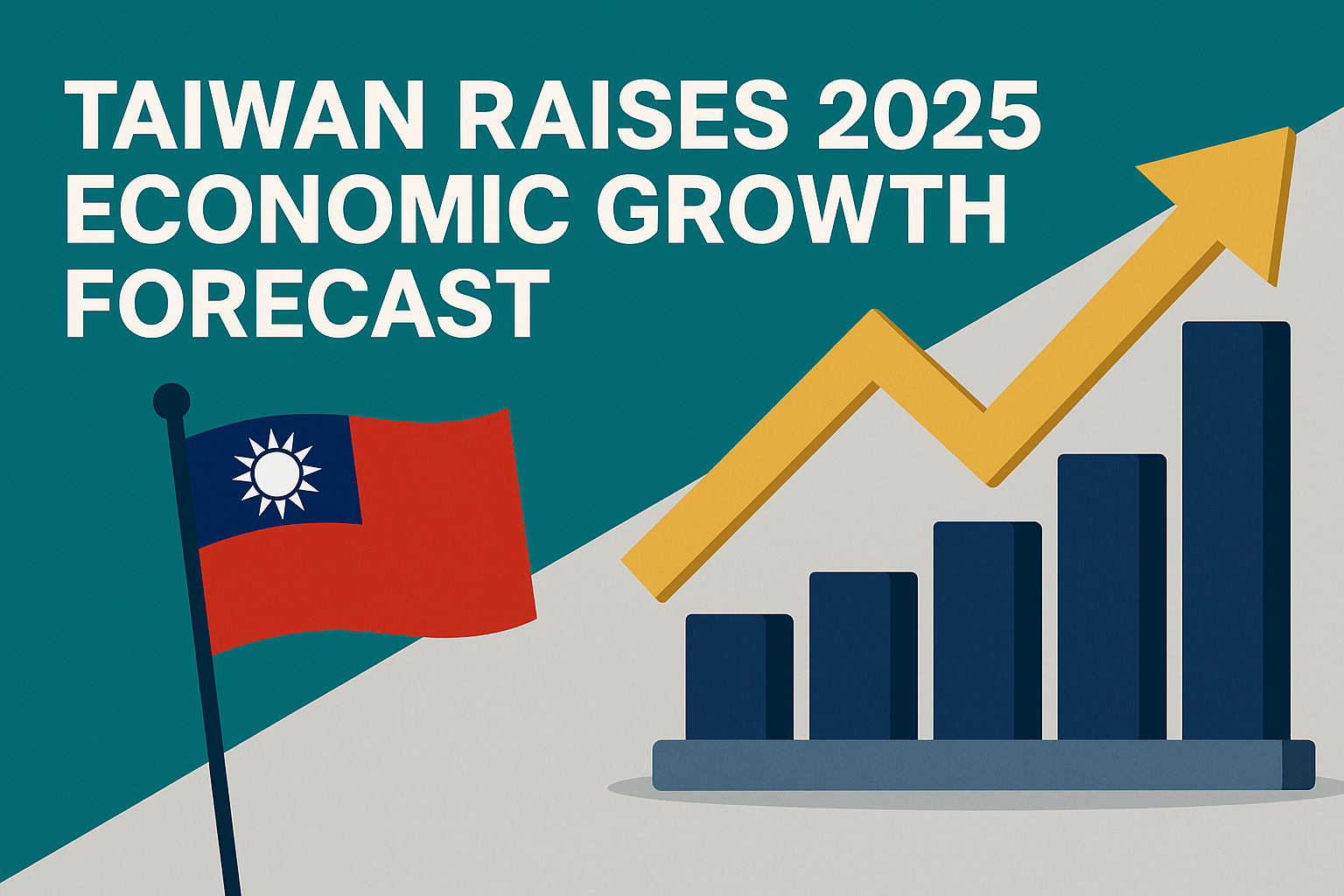 Taiwan 2025 economic growth forecast visualized with a gold upward arrow, bar chart, and Taiwan flag in a modern business-style graphic.