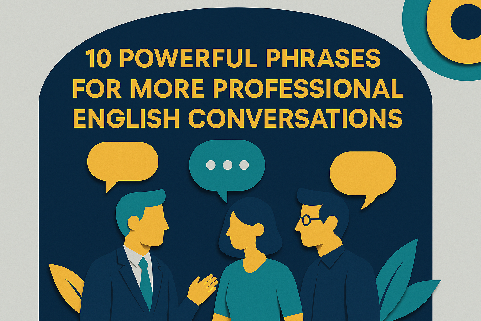 3D paper cut illustration of business professionals having a conversation with speech bubbles, representing tips for improving professional English conversations