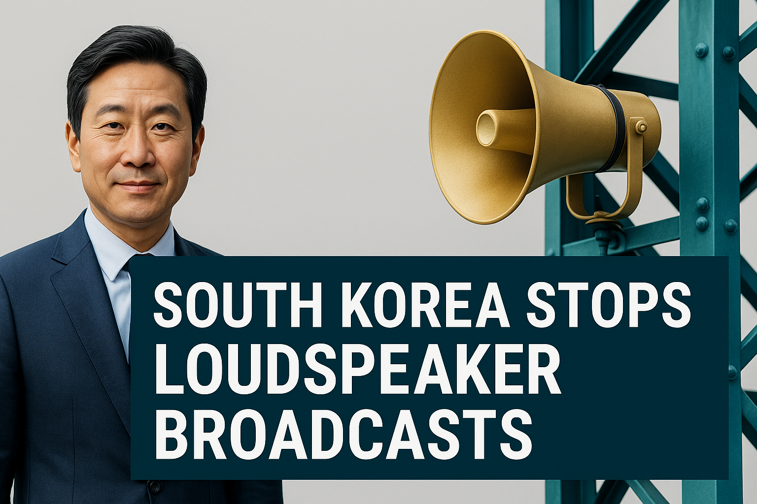 South Korea stops loudspeaker broadcasts - South Korean official with gold loudspeaker symbolizing halted border broadcasts.