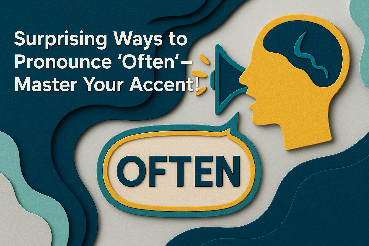 3D papercut style banner showing how to pronounce often correctly with title text and visual speech elements