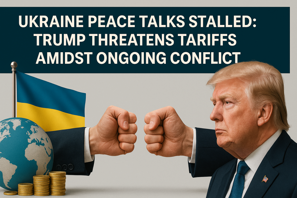 "Ukraine peace talks Trump sanctions — banner showing Trump facing off against symbolic Ukrainian resistance, with fists raised and economic symbols in the foreground."