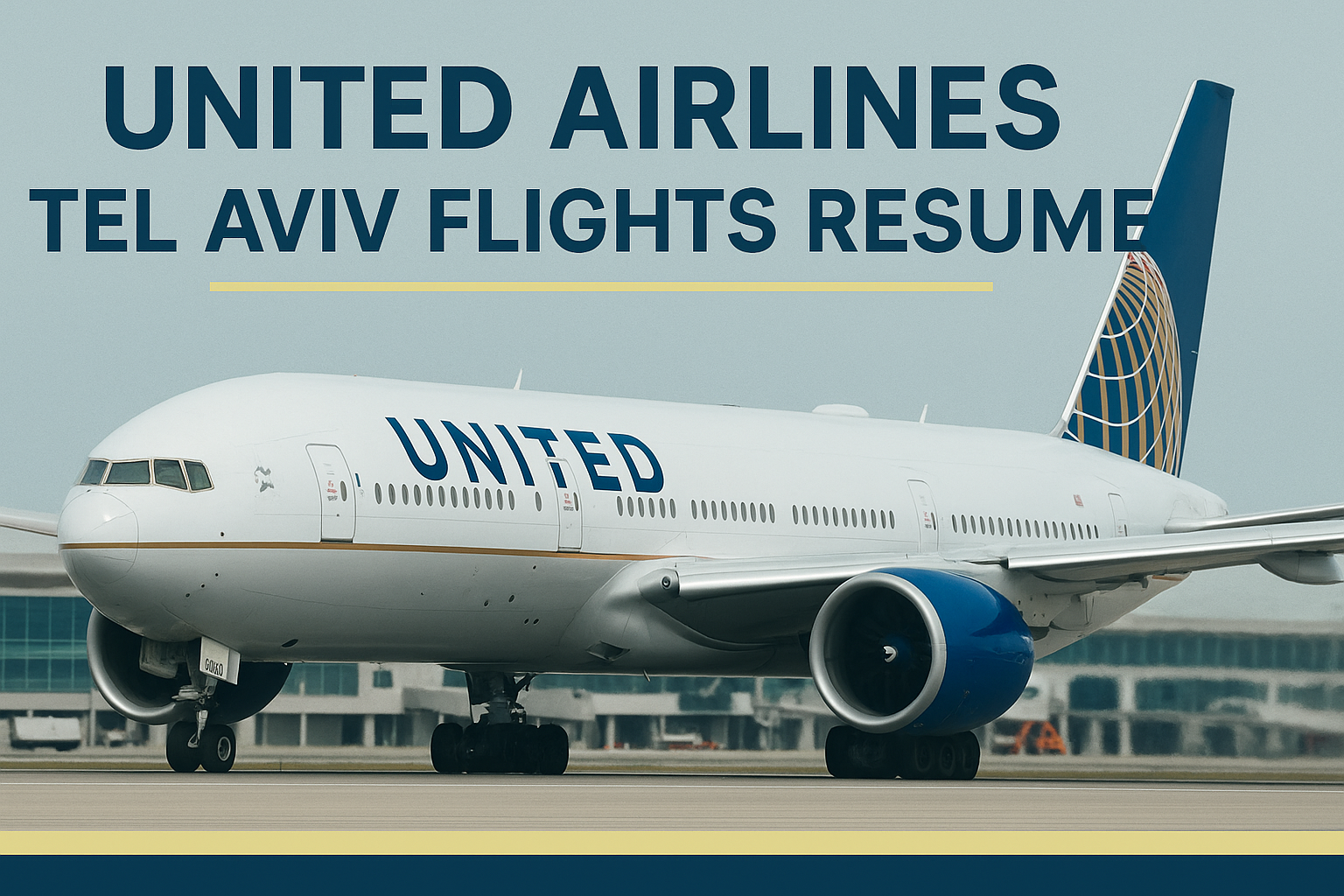 United Airlines Tel Aviv flights resume – A United Boeing aircraft on the tarmac, symbolizing the return of direct service to Tel Aviv after recent conflict.