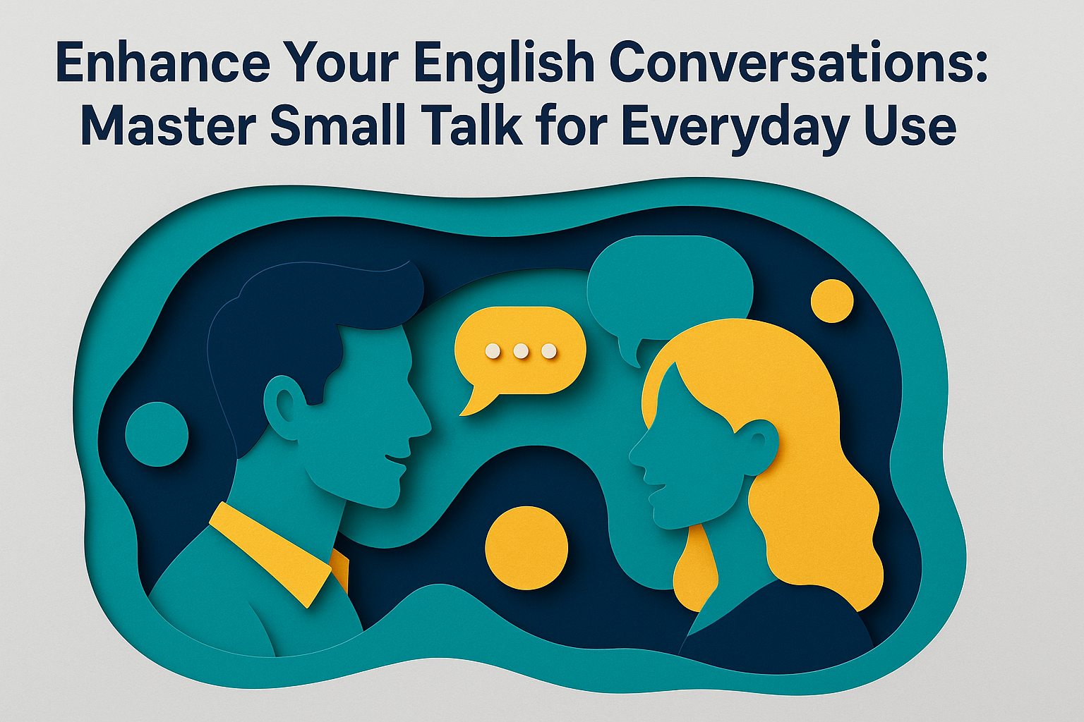 Banner image in 3D paper cut art style showing two professionals engaging in conversation, symbolizing how to enhance your English conversations.