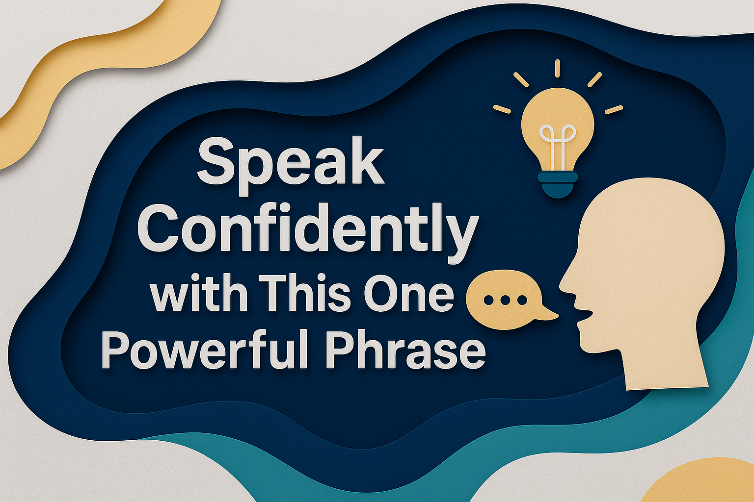 A wide paper-cut style banner showing a person speaking with a speech bubble and a lightbulb icon, illustrating how to speak confidently in English.