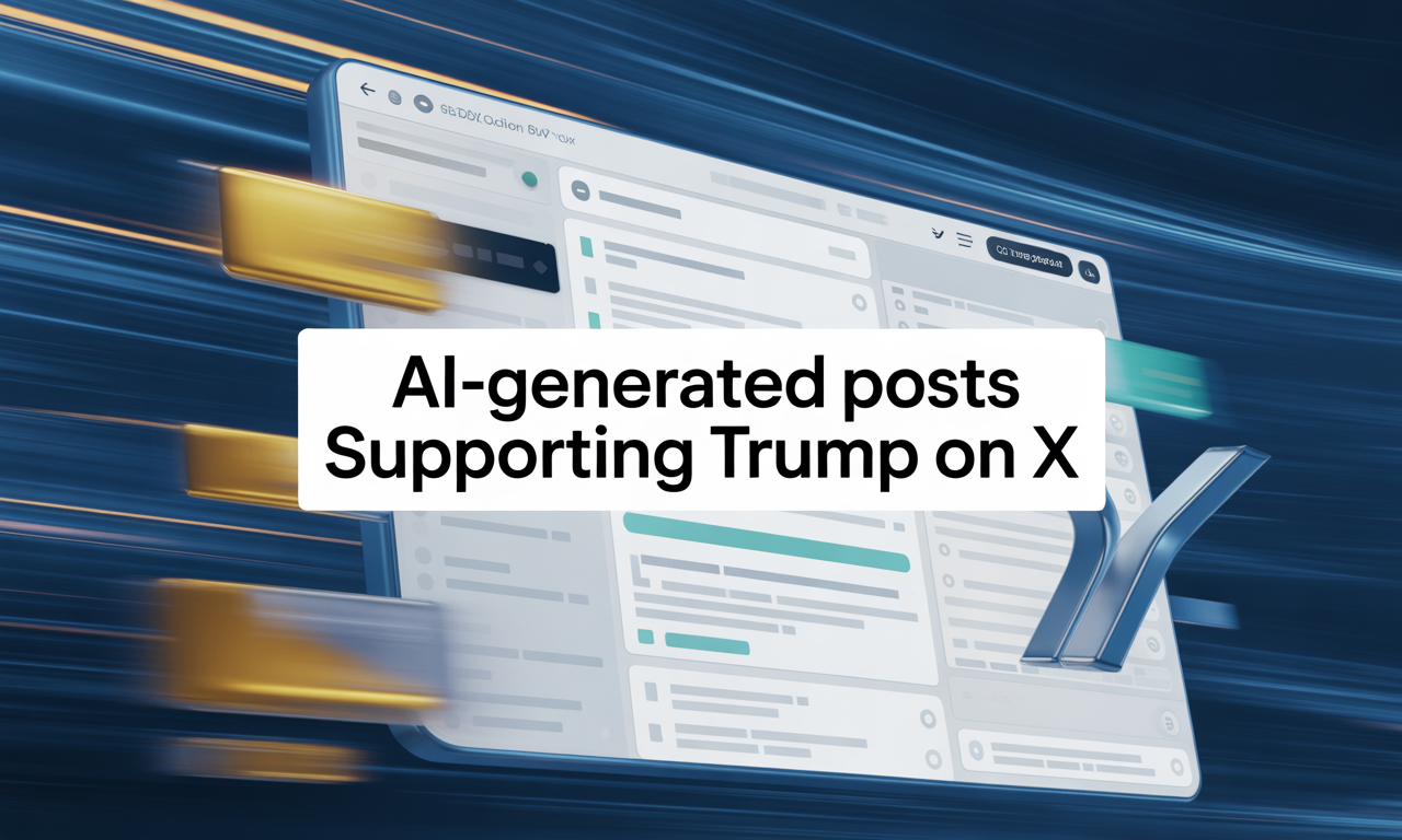 Banner showing AI-generated political posts on X with modern business theme in navy blue and gold – AI-generated political posts on X