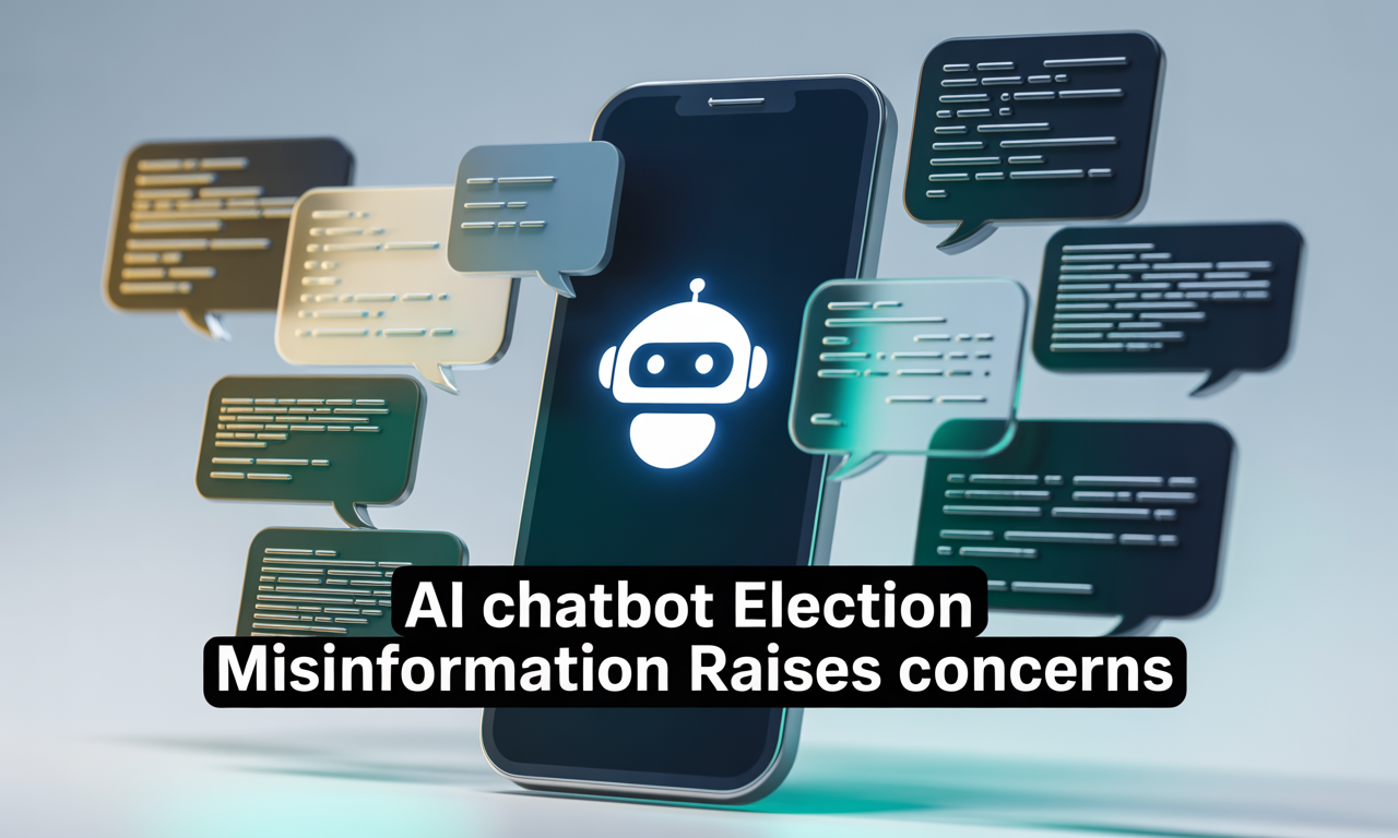 Wide banner image showing AI chatbot election misinformation spreading online with brand colors navy, gold, gray, and teal.