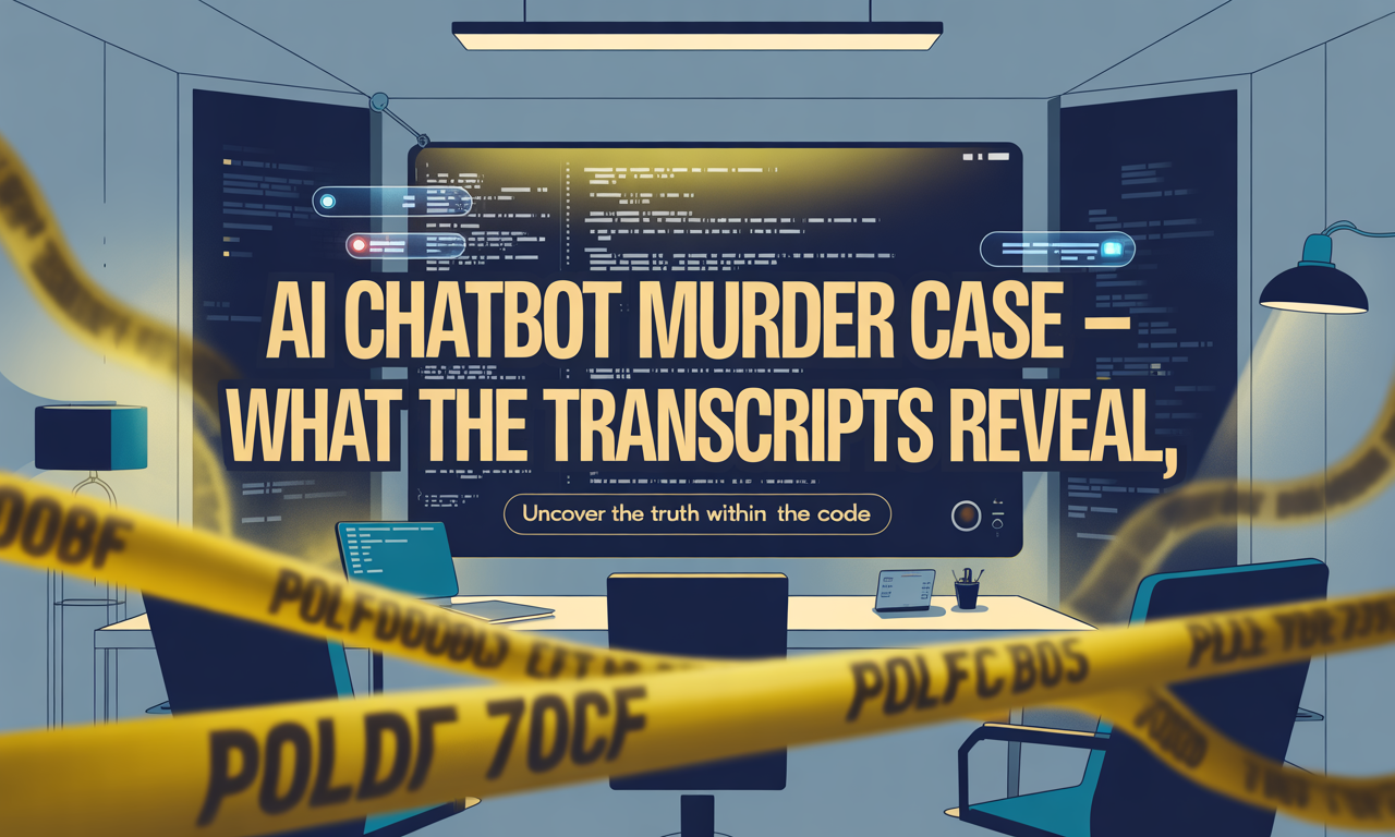 Wide banner showing AI chatbot screen with police tape overlay, symbolizing risks in the AI chatbot murder case transcripts.