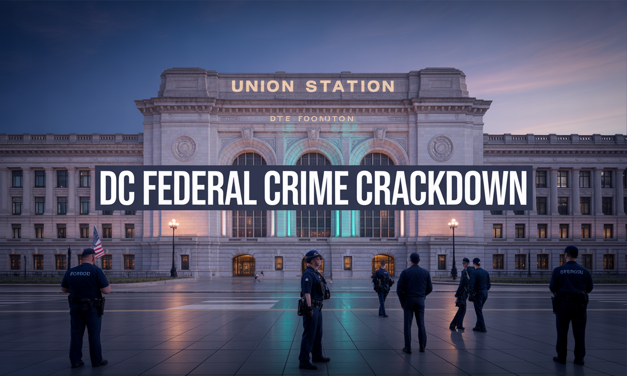 Wide banner image with Union Station and security presence, illustrating DC federal crime crackdown efforts.