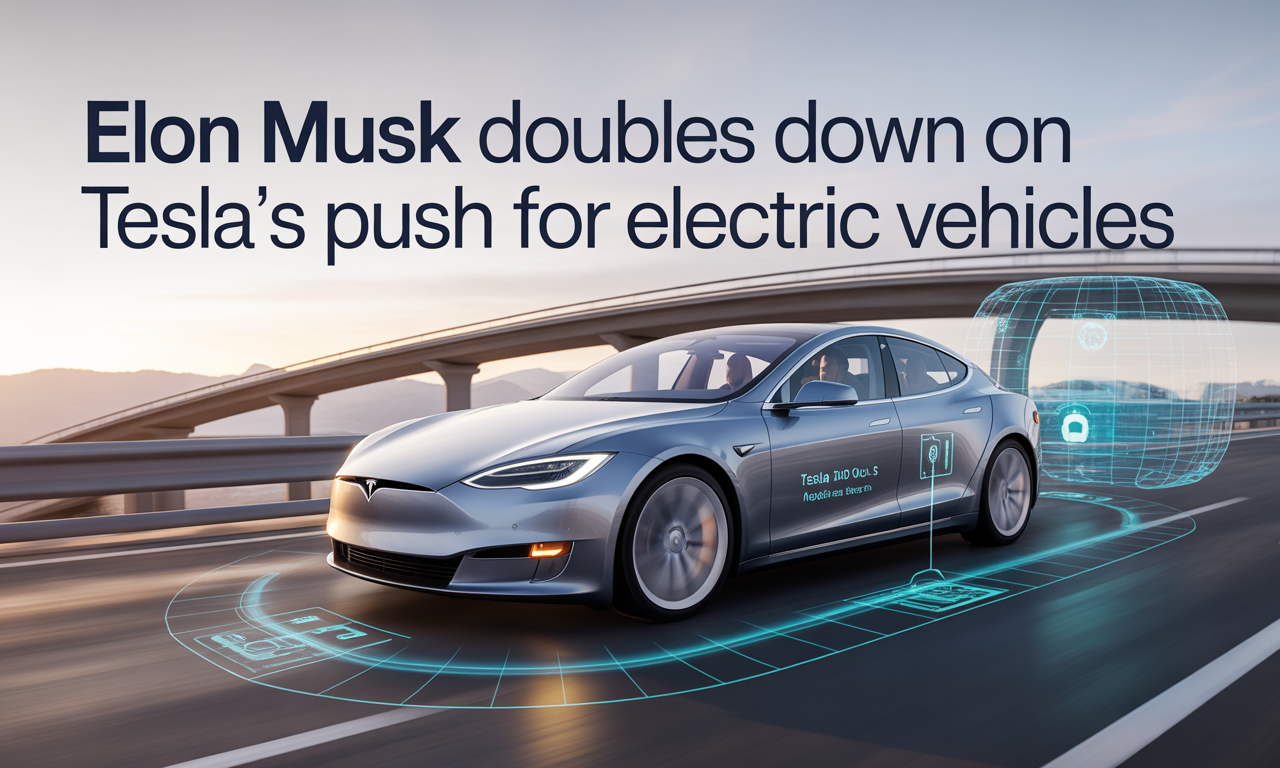 Banner image for article “Elon Musk Tesla electric vehicles,” featuring a Tesla EV in motion with futuristic business visuals.
