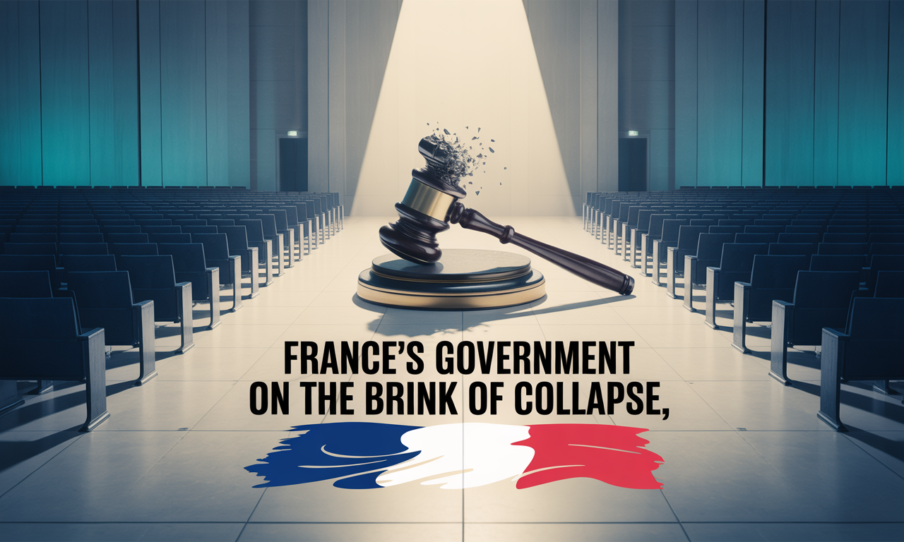 Banner image for article titled France Government Collapse, showing symbolic political turmoil in France’s parliament.