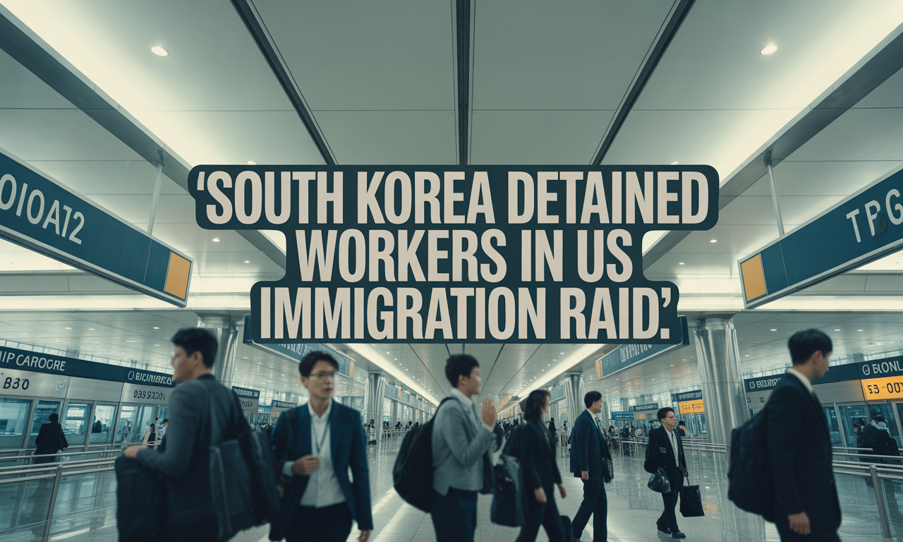 Banner image of South Korean passengers in an airport with headline “South Korea Detained Workers US Raid.”