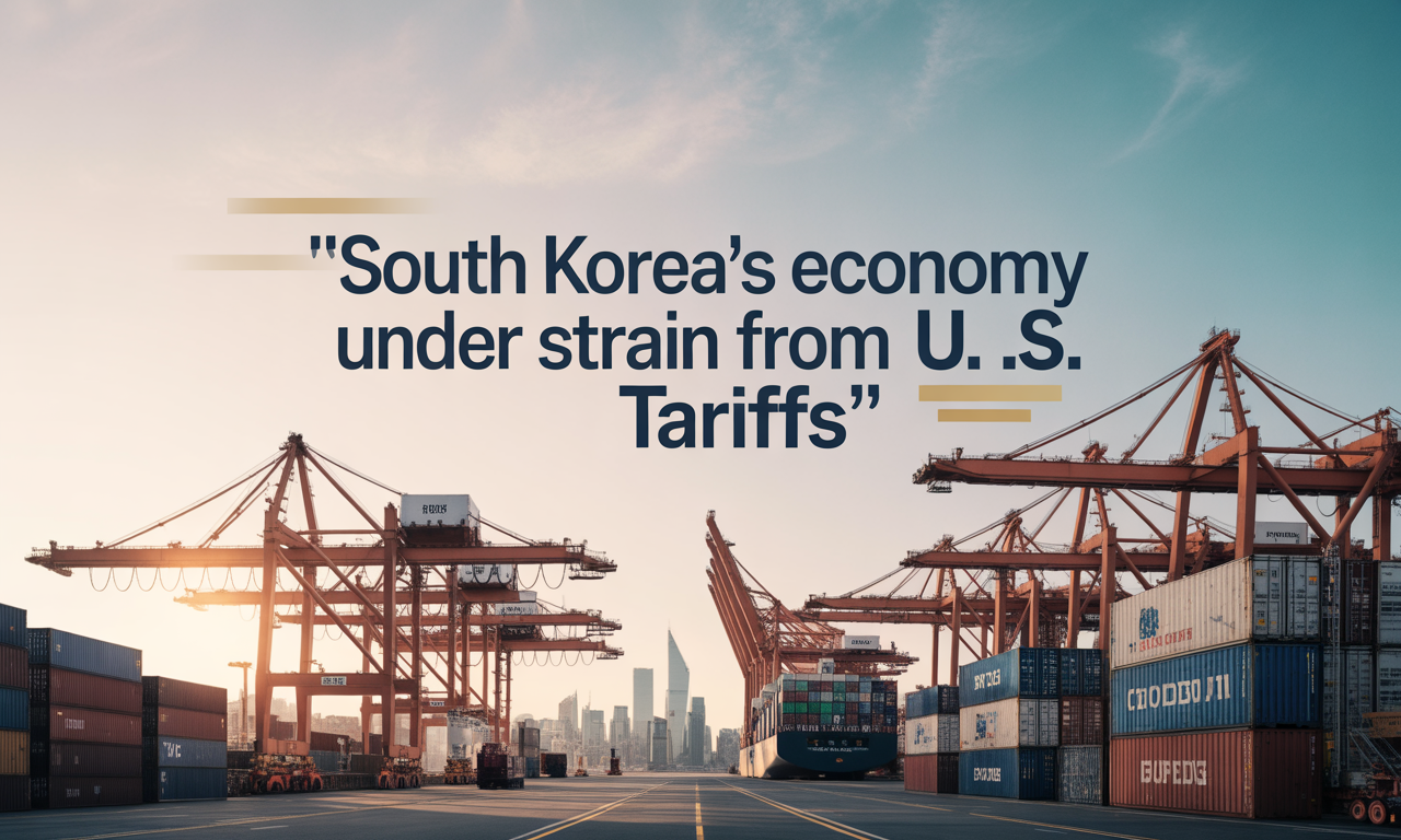 Wide banner showing South Korean port trade scene with shipping containers and city skyline, emphasizing South Korea U.S. tariffs economic impact.
