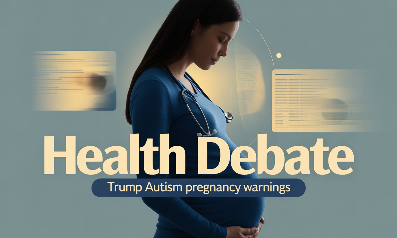 Wide banner with a pregnant woman silhouette and medical symbols, representing Trump autism pregnancy warnings and health debate.
