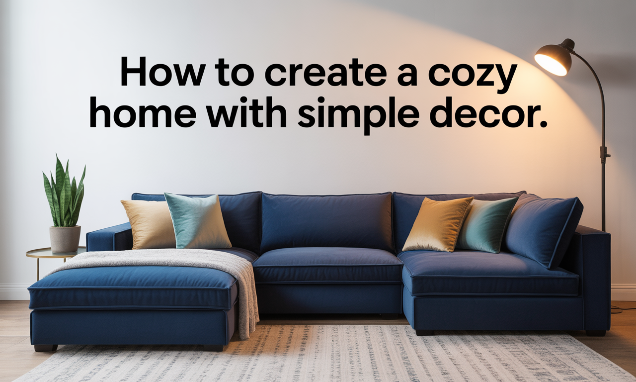 Wide banner image of cozy home simple decor with warm textures, throws, and plants, highlighting how to create a cozy home with simple decor.