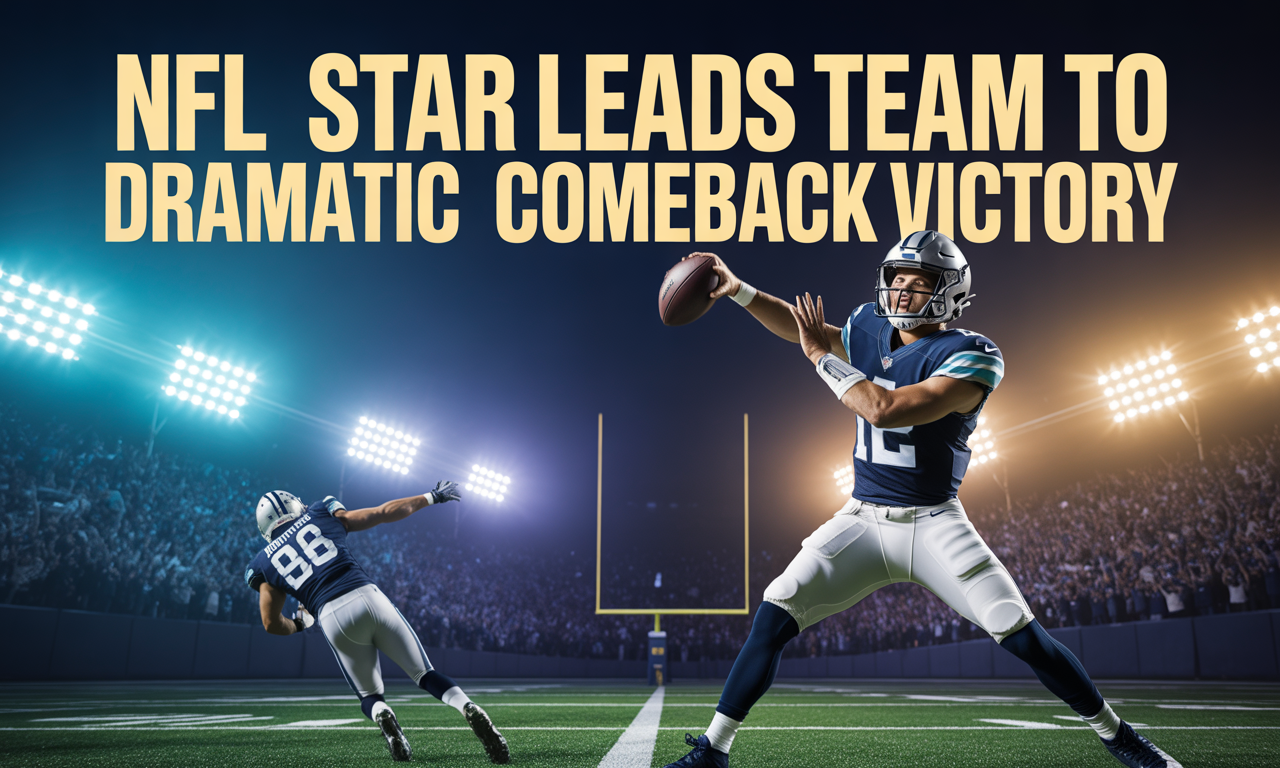 Banner image for dramatic comeback victory in NFL, showing football action under bright stadium lights.