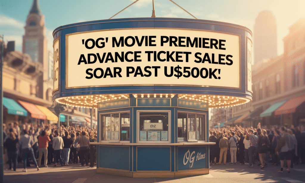 Wide banner showing a cinema premiere with the title “‘OG’ Movie Premiere Advance Ticket Sales Soar Past US$500K.”