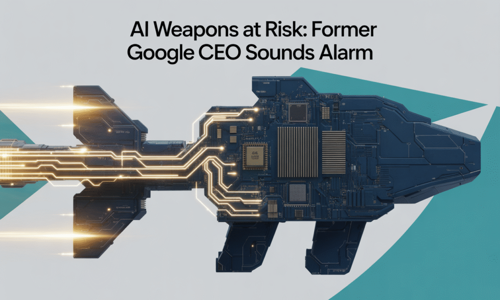 AI systems hacked become weapons — concept image showing AI technology and security risks with dark navy and gold tones.
