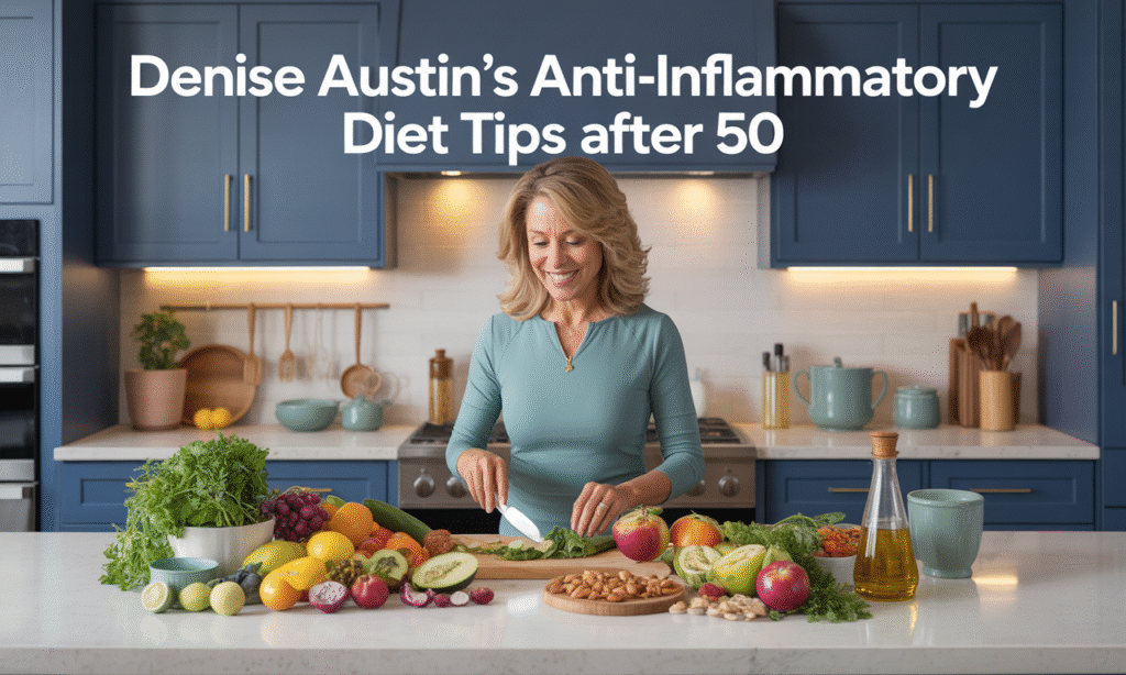 Anti-Inflammatory Diet Tips After 50 showing healthy food preparation with fruits, vegetables, and olive oil.
