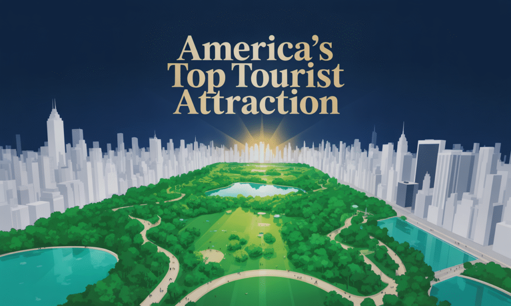Banner of Central Park skyline celebrating Central Park top attraction America ranking.