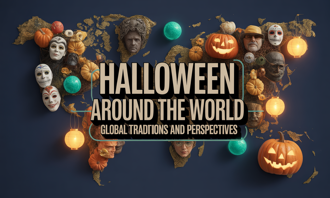 Banner image showing global Halloween around the world celebrations — pumpkins, masks, and lights representing worldwide traditions.