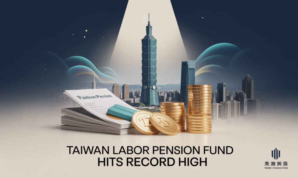 Wide banner of Taipei 101 and pension imagery with the title “Taiwan Labor Pension Fund Hits Record High.”