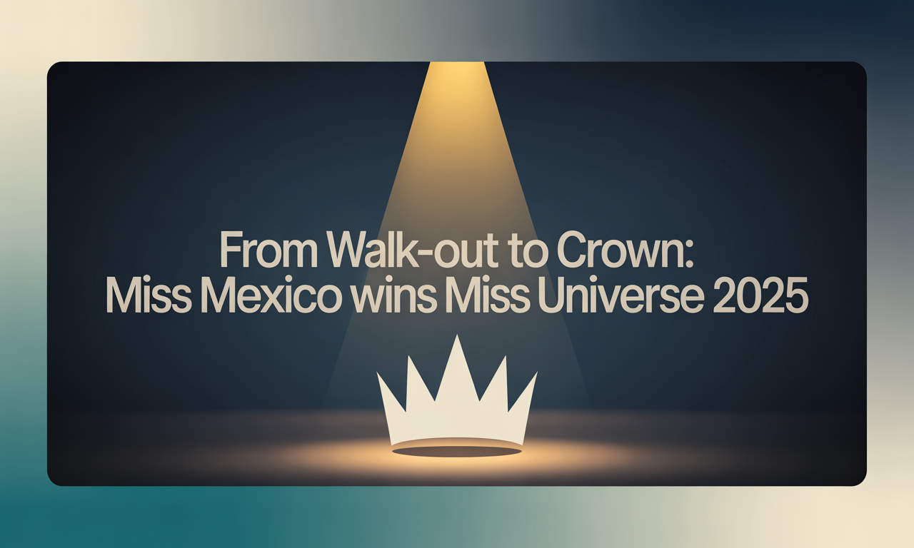 Banner image showing a crown and spotlight representing the Miss Universe 2025 winner with title “From Walk-out to Crown.”
