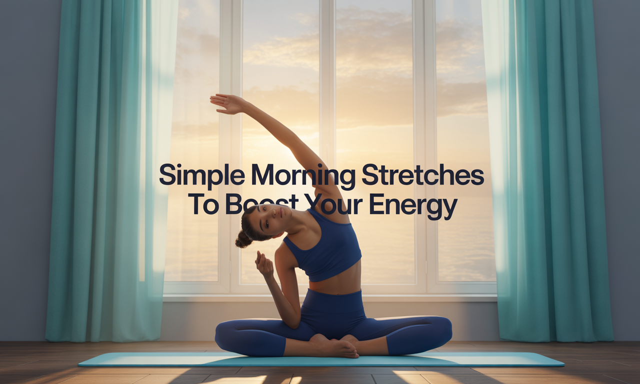 Simple Morning stretches – person doing simple morning stretches to boost your energy beside a sunny window.
