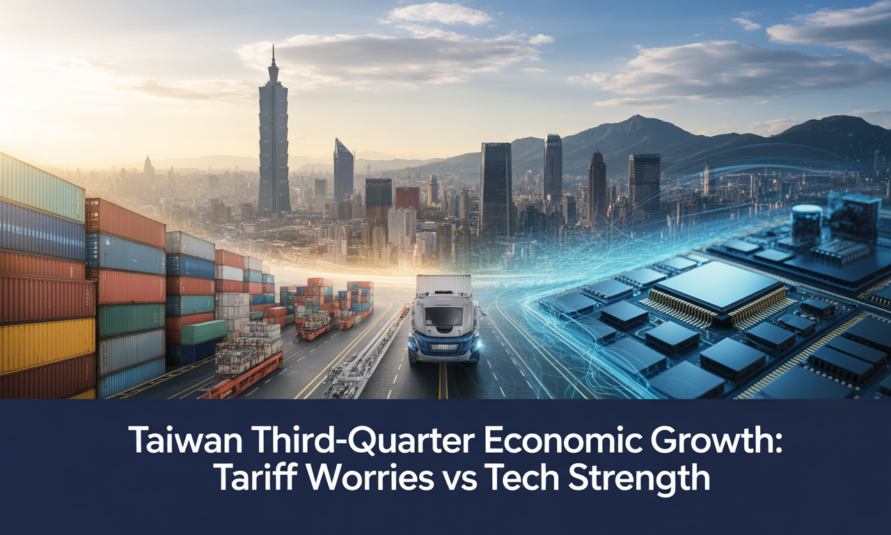 Banner showing Taiwan third-quarter economic growth with shipping and semiconductor themes.