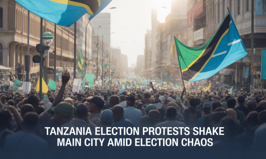 Tanzania election protests in Dar es Salaam with citizens rallying amid political unrest.