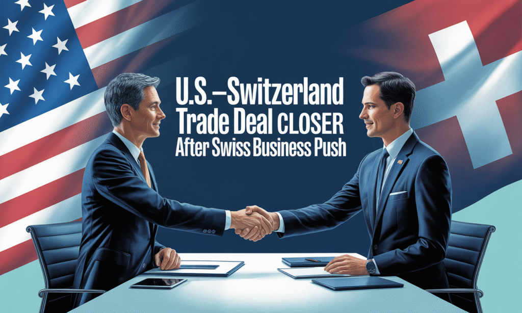 U.S.–Switzerland trade deal banner image featuring handshake symbolizing renewed business relations.