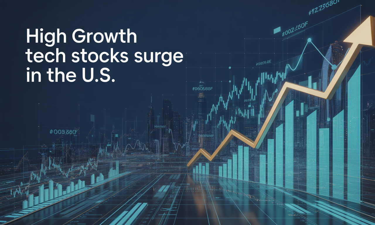 Banner image showing financial charts and tech-sector visuals for article about high growth tech stocks in the U.S.