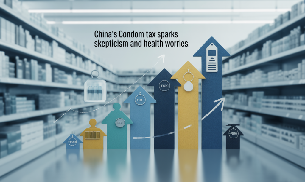 Business-style banner image representing public health and policy concerns related to China condom tax and rising health worries.