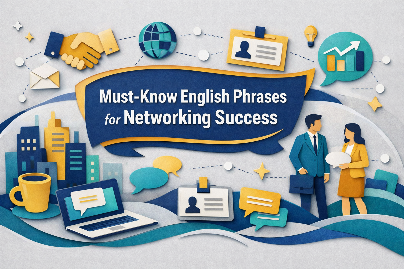 3D paper cut art banner showing professionals networking, symbolizing English phrases for networking in business conversations