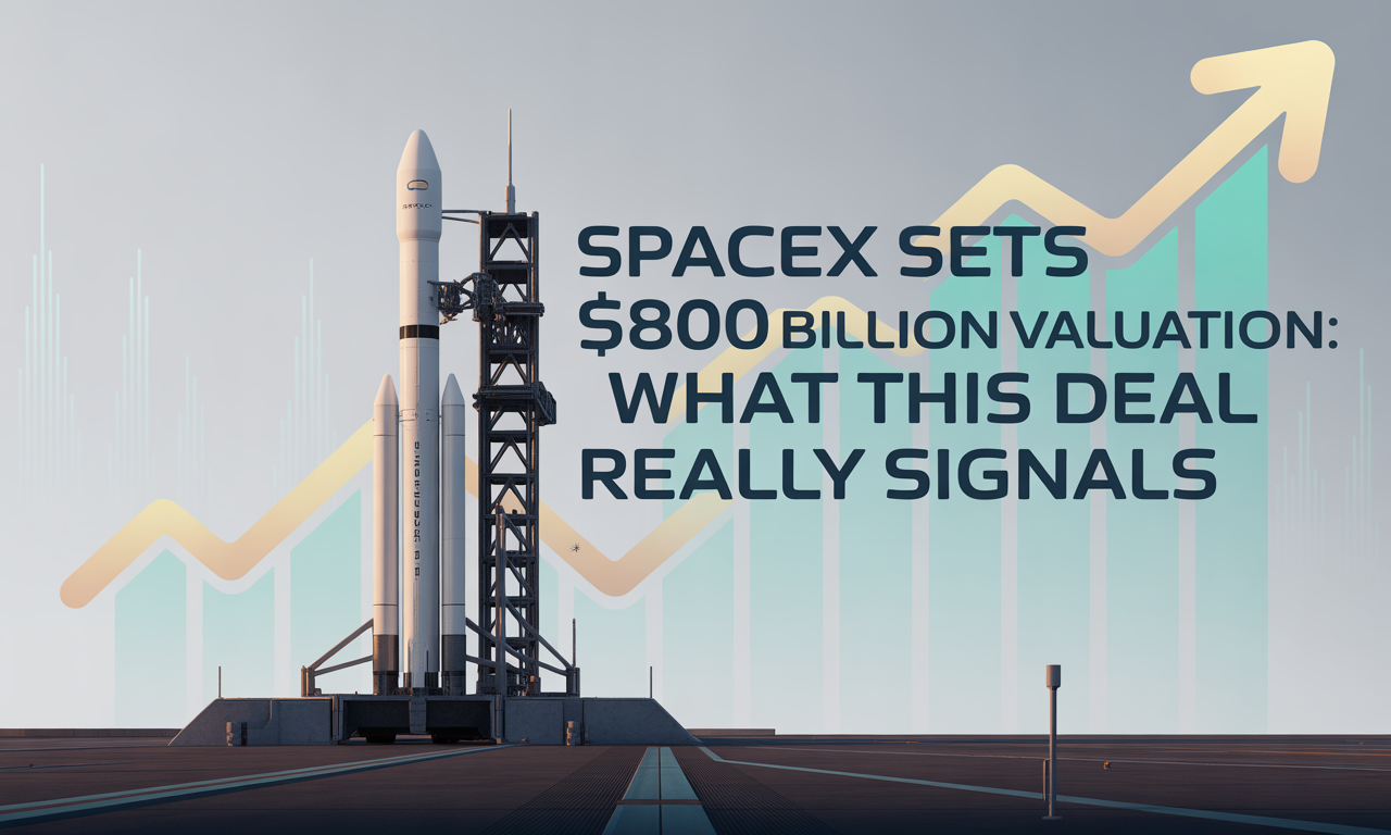SpaceX sets $800 billion valuation illustrated with a rocket launch and financial growth visuals