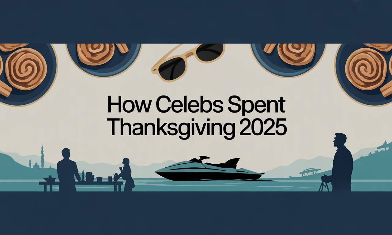 Banner image for Thanksgiving 2025 celebs article with warm holiday visuals and navy blue styling.