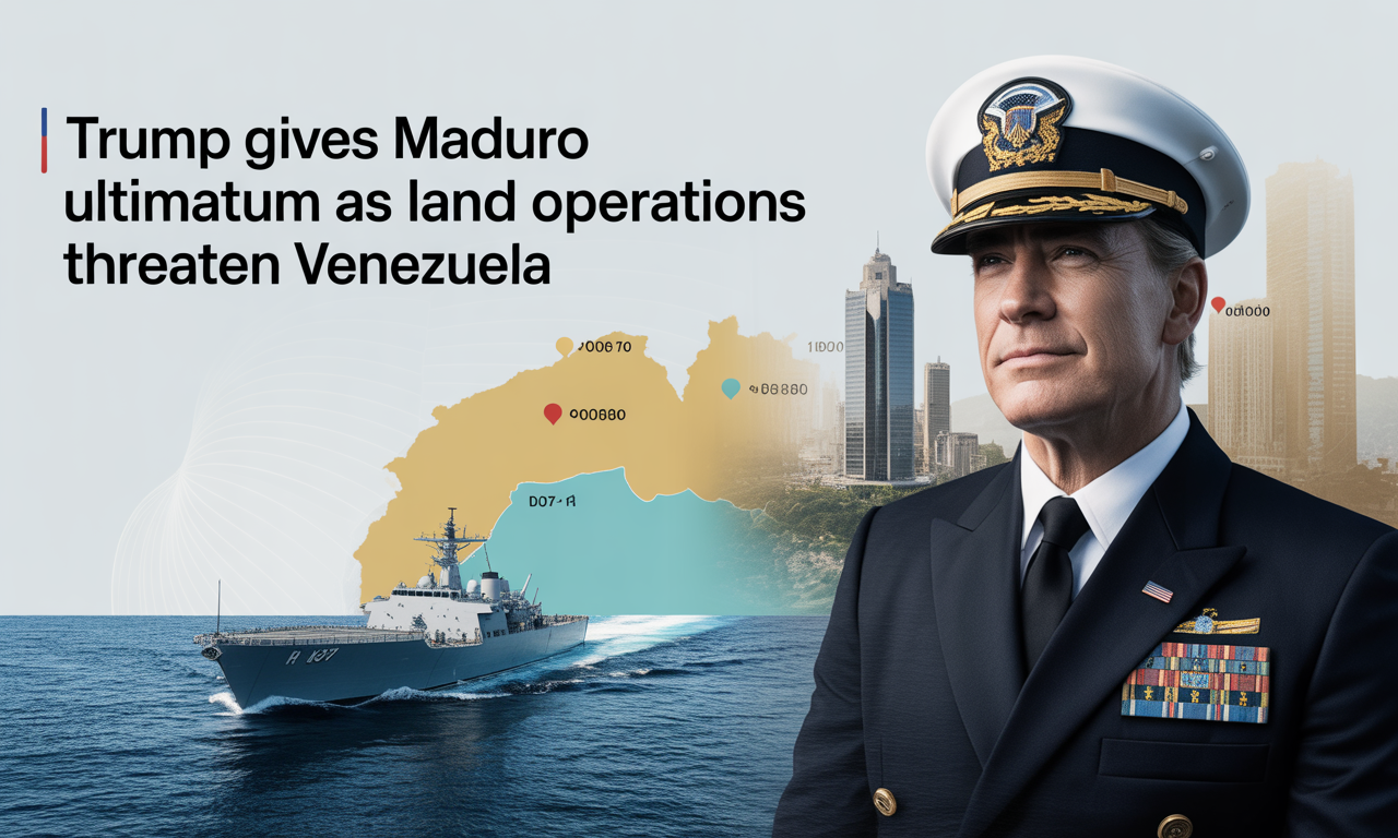 Wide banner showing U.S. military pressure and Venezuela tensions for article about the Trump ultimatum to Maduro.