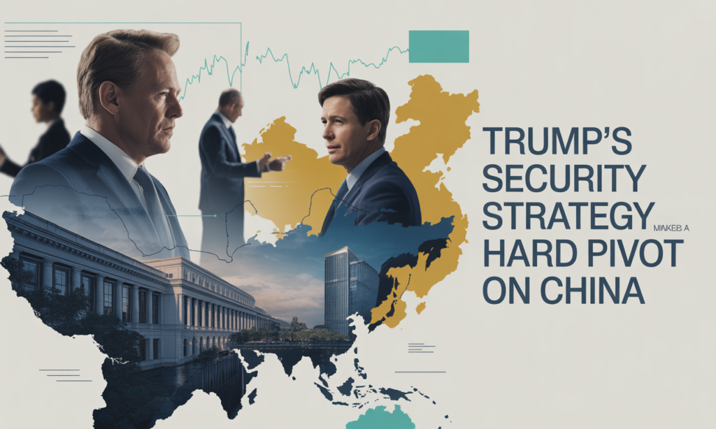Wide banner image illustrating the U.S. China security strategy, showing geopolitical tension and global policy themes in a professional business style.