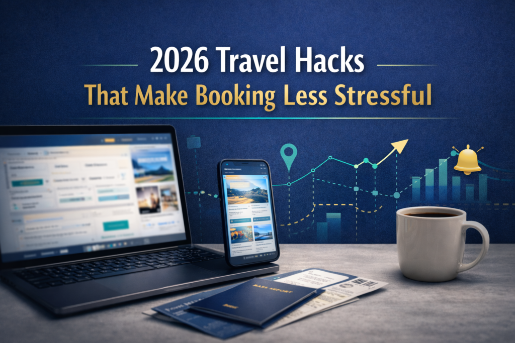 Improve your health in 2026 banner with a smartwatch, checklist, water bottle, and simple healthy food in a clean professional setting.