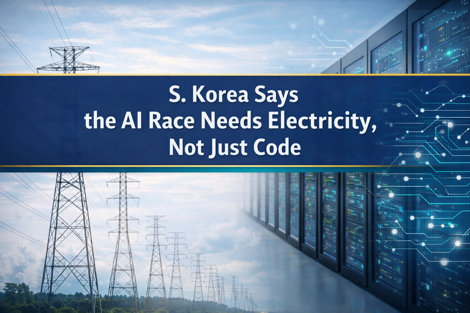 AI race needs electricity as South Korea highlights power grids and infrastructure for AI growth in a business-style banner.