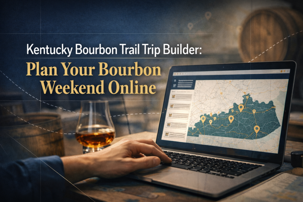 Kentucky Bourbon Trail trip builder banner showing a travel itinerary layout with map-style route planning elements