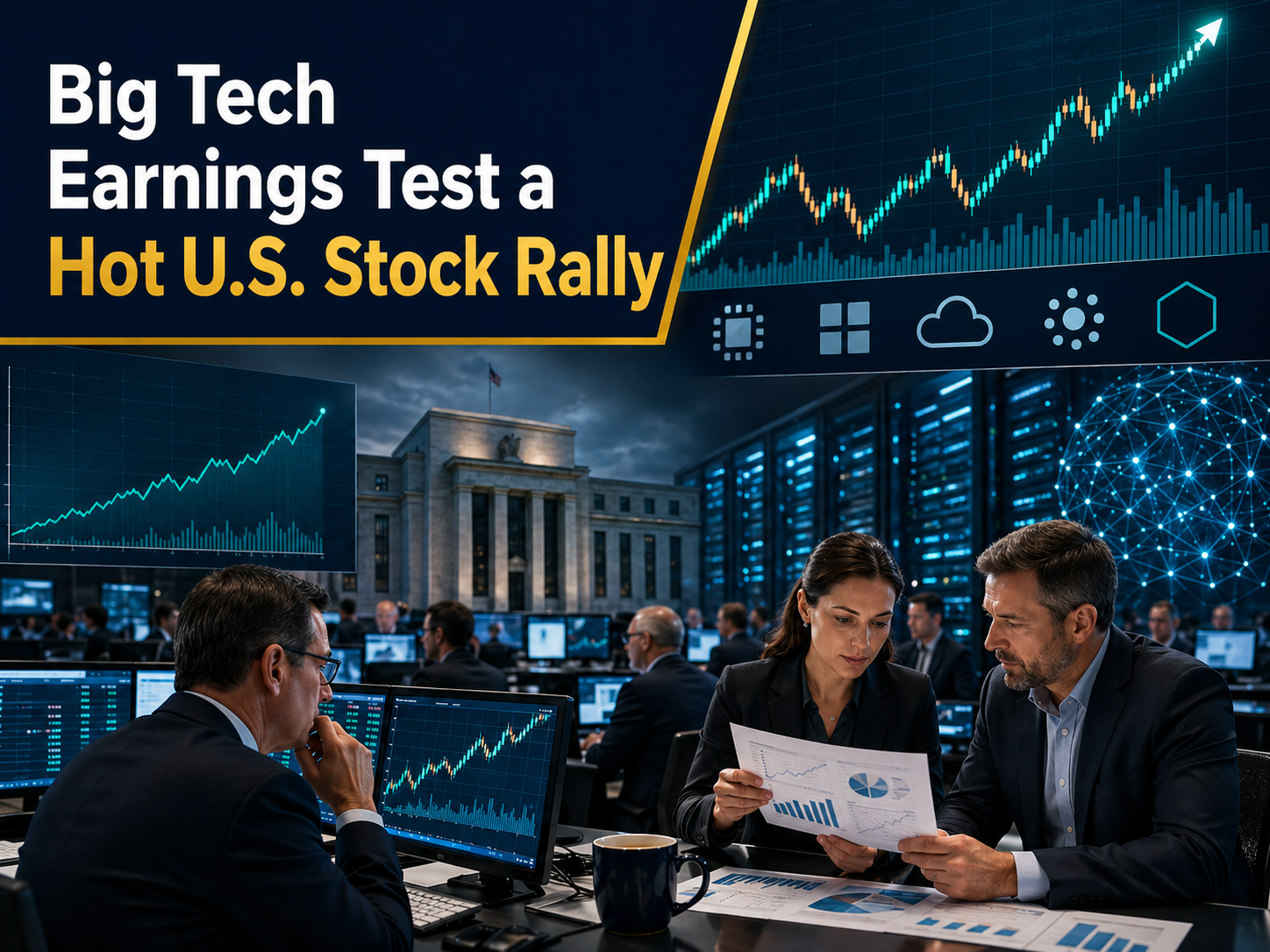 Banner 2: Samsung Worker Protest Slows Chip Production Overnight Image Generation Prompt Create a 4:3 banner image in a photographic business-news theme with a polished technology and labor-news editorial style. Use Primary: Navy Blue (#001F3F), Accent: Soft Gold (#FFD700), Backgrounds: Light Gray (#D3D3D3), and Teal (#008080) highlights. Use Roboto Bold for the title text. The only text on the image should be: “Samsung Worker Protest Slows Chip Production Overnight” Show a realistic semiconductor factory exterior or high-tech chip production facility at night, with workers gathered in a peaceful protest outside the complex. Include subtle visual elements such as semiconductor wafers, production-line monitors, factory lights, union signs without readable text, and business-news style data graphics showing a drop in output. The image should suggest the connection between worker pay concerns, chip production, and the global technology supply chain. Keep the style professional, serious, clean, and suitable for a business news article. SEO Alt Text 4:3 business news banner for Samsung chip production, showing a semiconductor factory, worker protest, chip wafers, and production slowdown visuals. Short Description A professional technology-news banner showing Samsung chip production affected by worker protests, with factory, chip, and supply-chain visuals.