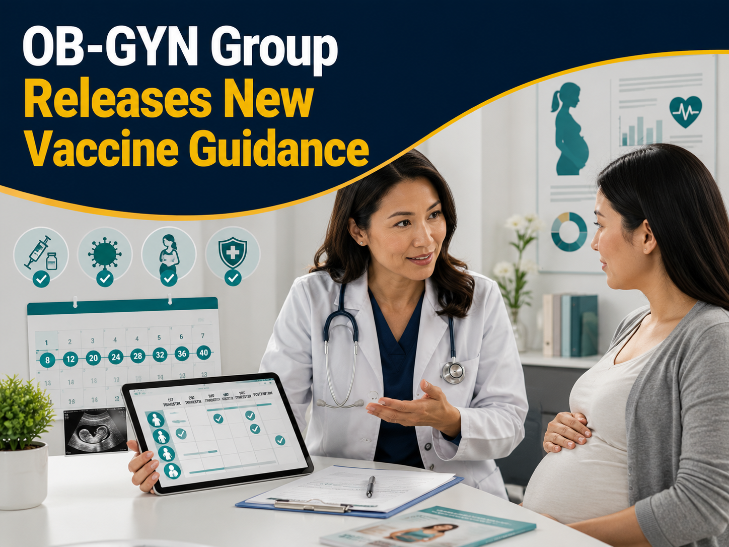 ACOG vaccine recommendations explained in a medical consultation with an OB-GYN discussing pregnancy vaccine guidance.